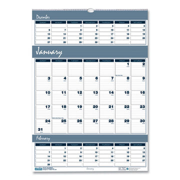 House of Doolittle™ Bar Harbor Recycled Wirebound 3-months-per-page Wall Calendar, 12 X 17, White-blue-gray Sheets, 14-month (dec-jan): 2021-2023 freeshipping - TVN Wholesale